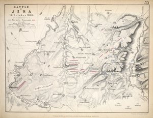 Mapa bitvy u Jeny, kterou vydal William Blackwood and Sons, Edinburgh und London, 1848 (ručně kolorovaná rytina)